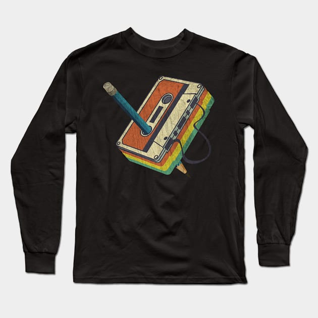 80s Retro Music Lover Audio Cassette Long Sleeve T-Shirt by MintaApparel